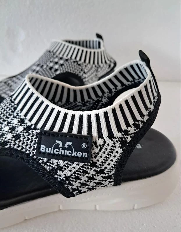 Check Pattern Sandals - Black and White - Stretch Fabric - Size 40 – photo 3
